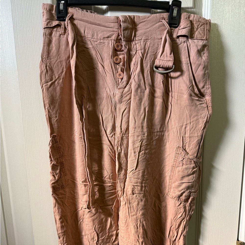 Free People Soft Cargo Jogger Pant in Peach Flowy Belted High Rise size 12